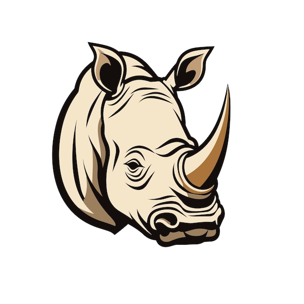 Flat vector of a close up view of a rhinoceross head with a prominent and majestic horn