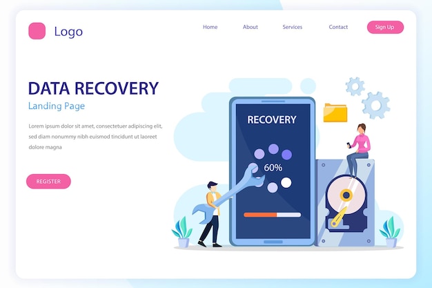 Flat vector concept of data recovery services data backup and protection hardware repair