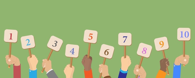 Flat Vector Conceptual Illustration of Hands Holding Scorecards