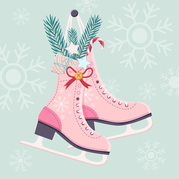 Flat vector cute ice skating vintage color