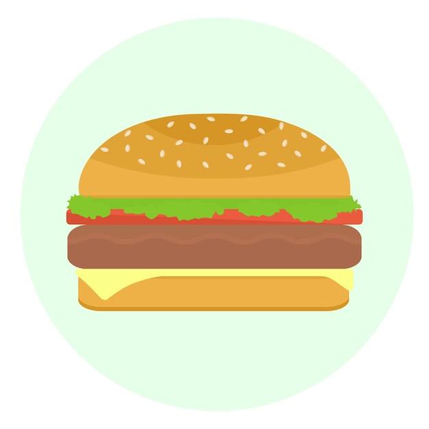 Flat vector delicious hamburger with pattycake