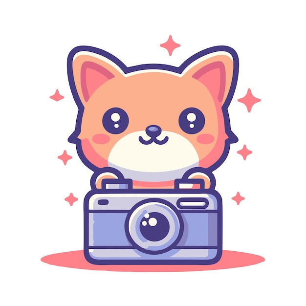 Vector flat vector design of cat character with a digital camera in his hand