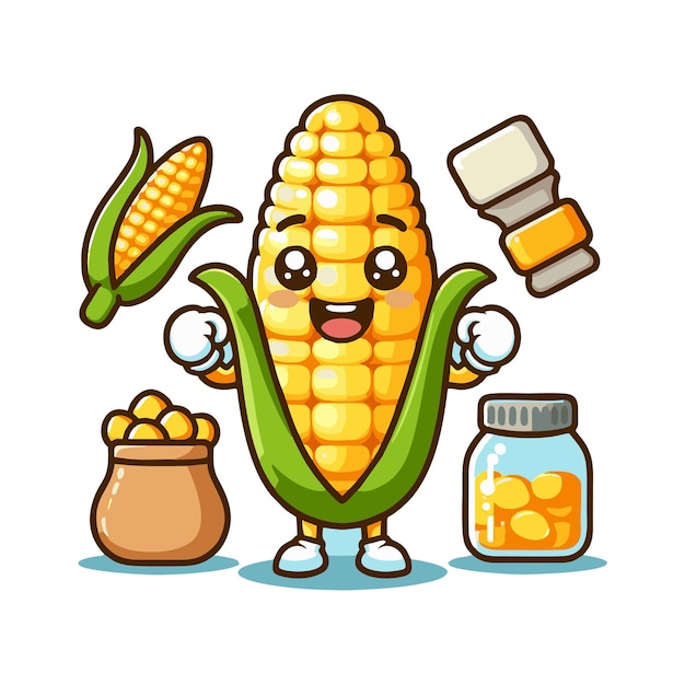 Vector flat vector design of corn and its products characters