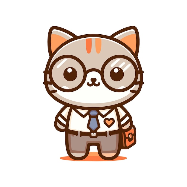 flat vector design of cute cat character with uniform and glasses