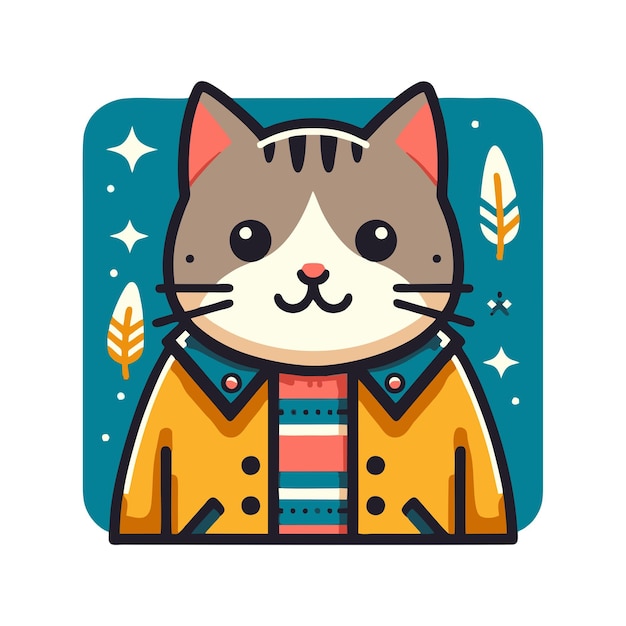 flat vector design of cute cat with jacket