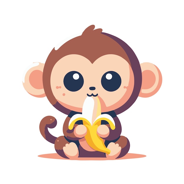 flat vector design of cute monkey character eating banana