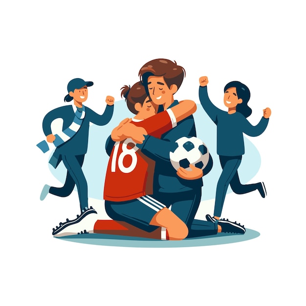 勝利を祝うサッカー選手とサポーターのフラットベクトルデザイン