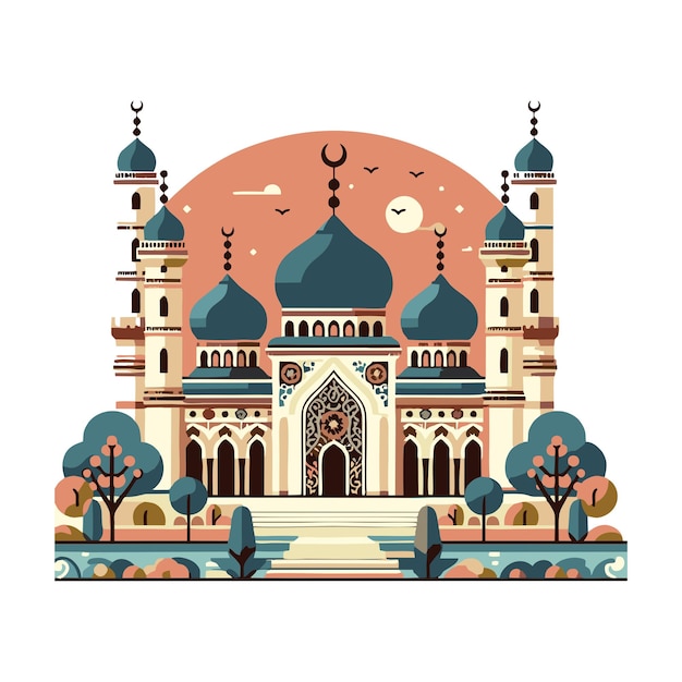 flat vector design of a magnificent mosque in art nouveau style