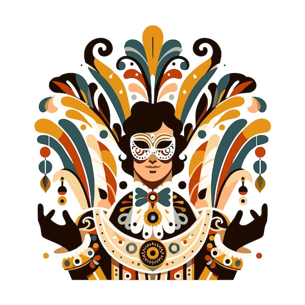 flat vector design of a man in an art nouveau style carnival costume