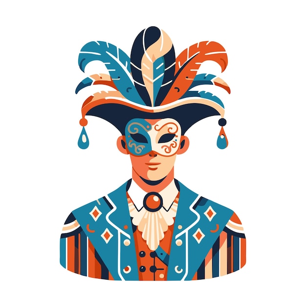 Vector flat vector design of a man in an art nouveau style carnival costume