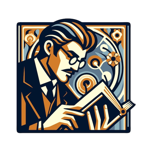 Flat vector design of a man wearing glasses in art nouveau style