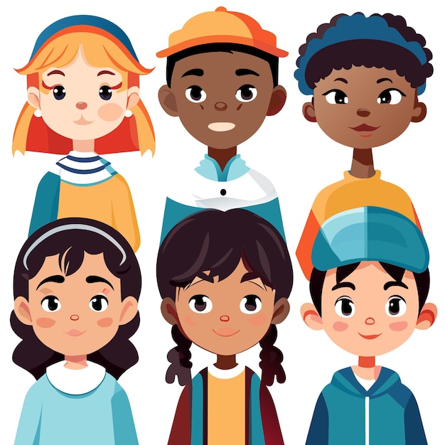 Vector flat vector design multicultural children