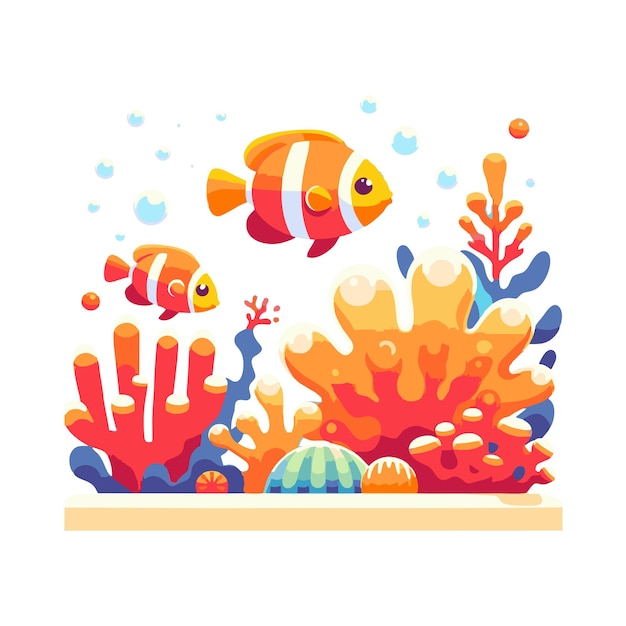 flat vector design of nemo fish and sea anemones