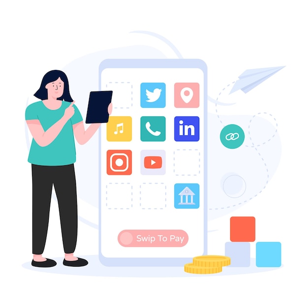 ベクトル モバイルソーシャルメディアのフラットベクトルデザイン