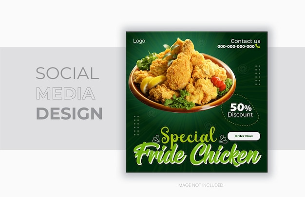 Vettore ristorante dal design piatto e vettoriale modello di progettazione dei social media con pollo fritto