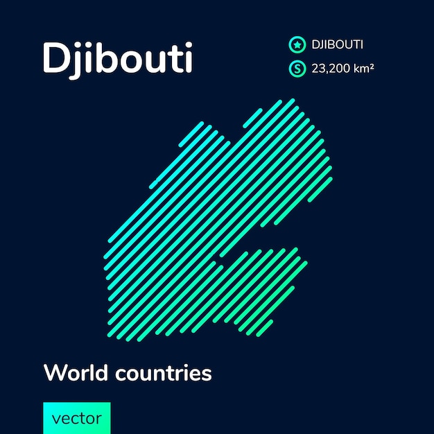 Flat vector Djibouti map in turquoise colors on dark blue background. Stylized map icon of Djibouti.
