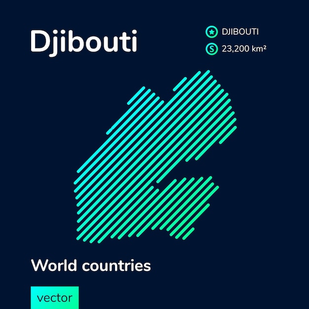 Flat vector djibouti map in turquoise colors on dark blue background. stylized map icon of djibouti.