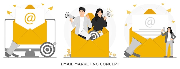 E-mail a vettore piatto background del concetto di email marketing