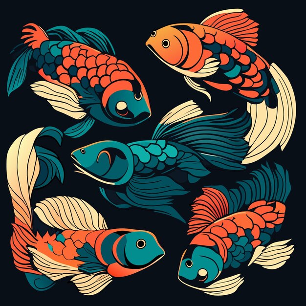 Vector flat vector exotic fish vibrant aquatic wildlife