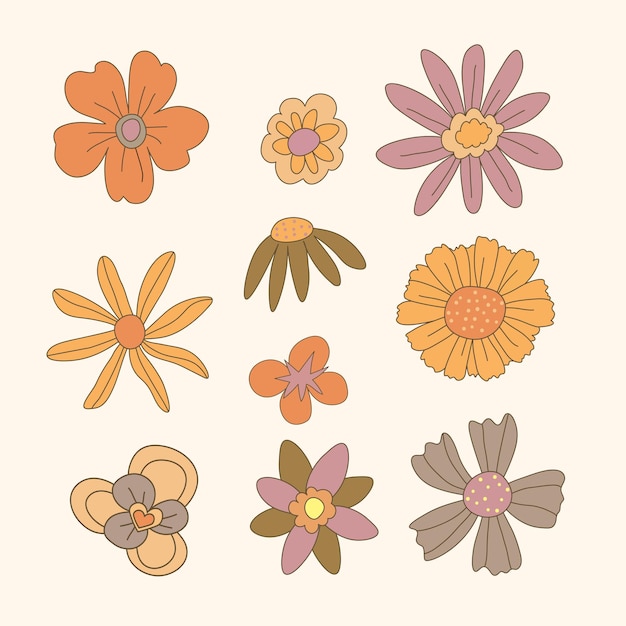 Vector flat vector groovy flowers