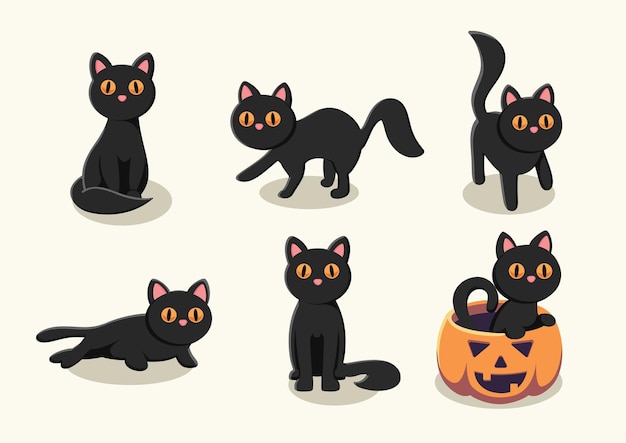 ベクトル フラット ベクトル ハロウィーン黒猫手描き