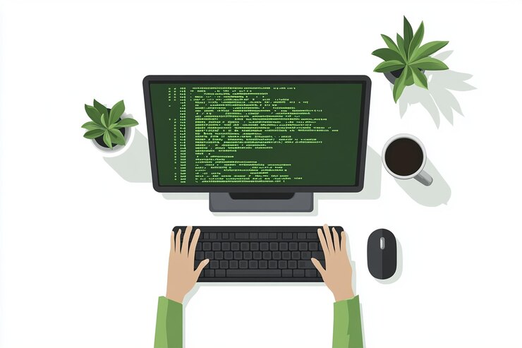 Vector flat vector hands typing on keyboard