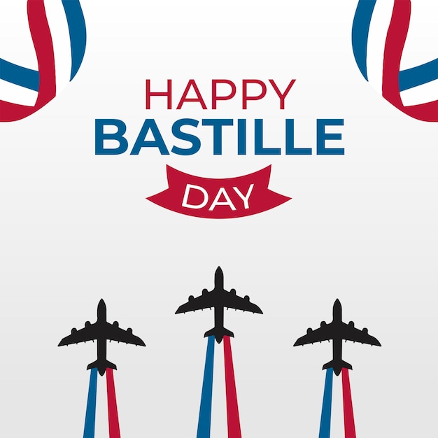 Vettore vettore piatto happy bastille day 14 luglio cardbanner o poster per la festa nazionale francese