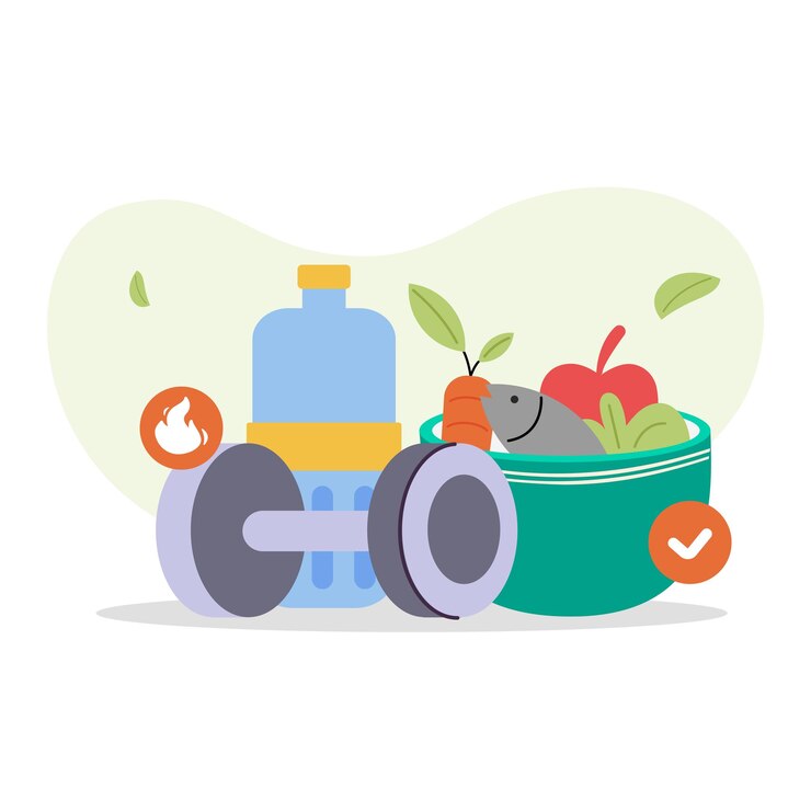 Flat vector healthy lifestyle and healthy food concept