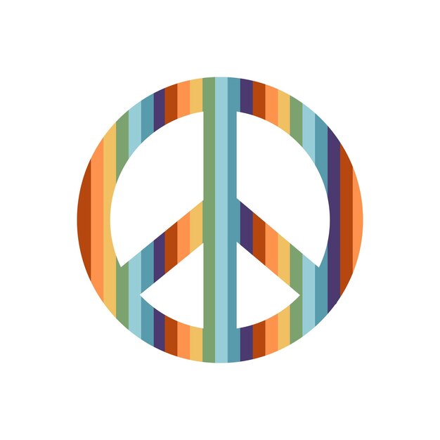 Vector flat vector hippy boho illustration hand drawn retro groovy pacific peace symbol