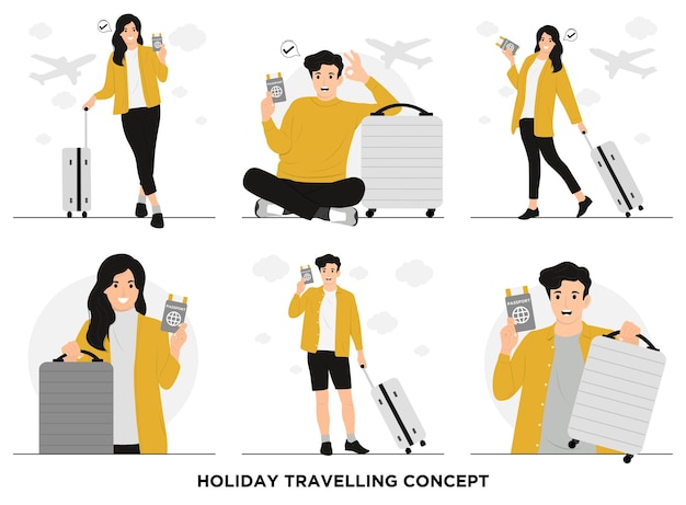 Flat vector holiday vacation traveling concept illustration