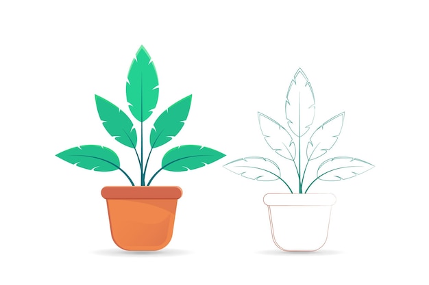 Flat vector houseplant with outline copy. ready for motion graphic