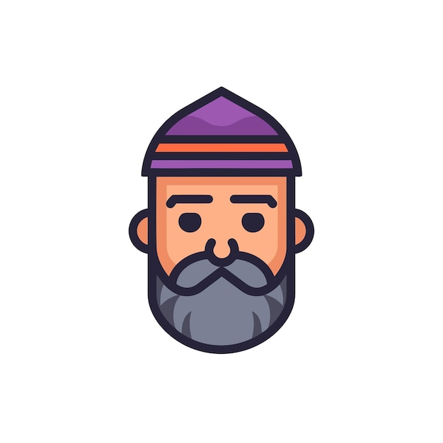 Flat vector icon a bearded man wearing a purple hat in a simple and minimalistic style