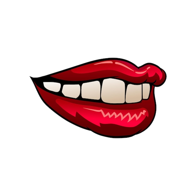美しい赤い女性の唇のフラット ベクトル アイコン女性 s 笑顔白い歯ステッカー ポストカード プロモーション ポスターやチラシのデザイン