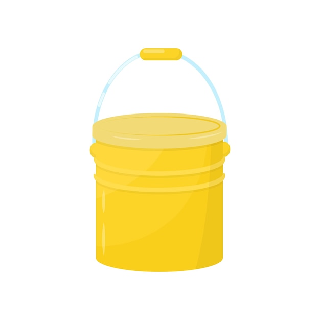 Flat vector icon of bright yellow metal bucket Small water pail with lid and handle Element for advertising flyer of cleaning company