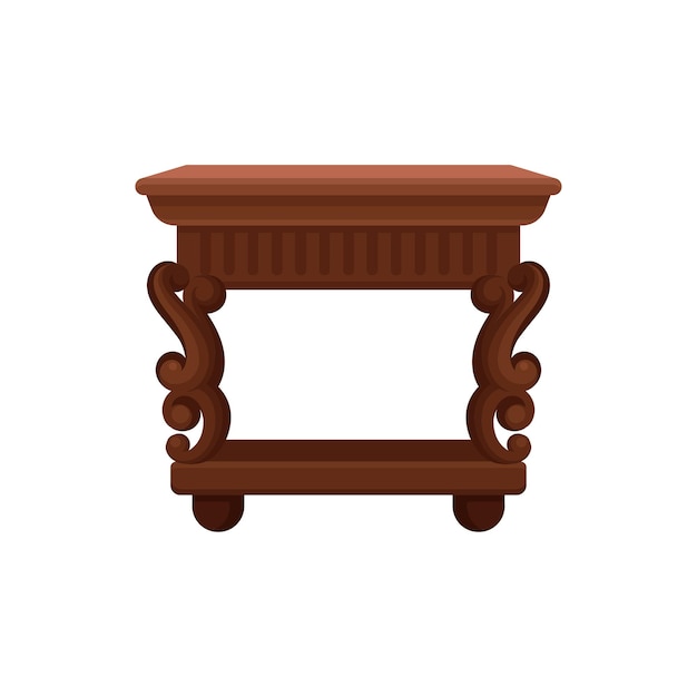 Vector flat vector icon of brown vintage bedside table small wooden nightstand antique furniture for bedroom or living room