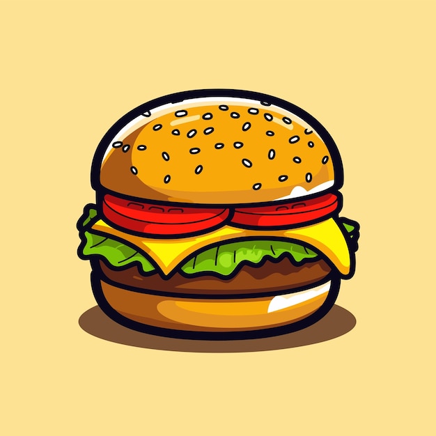 Flat vector icon a delicious cheeseburger with fresh lettuce on a flat vector icon