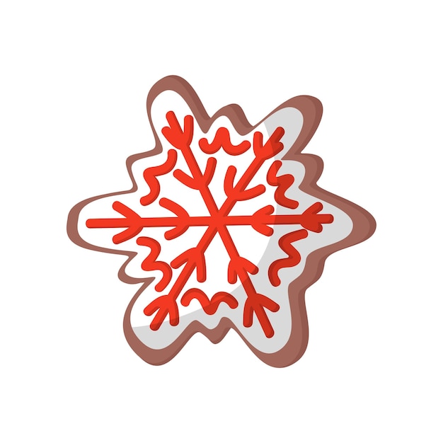 Flat vector icon of delicious gingerbread in shape of snowflake Tasty Christmas cookie decorated with colored icing Holiday sweets