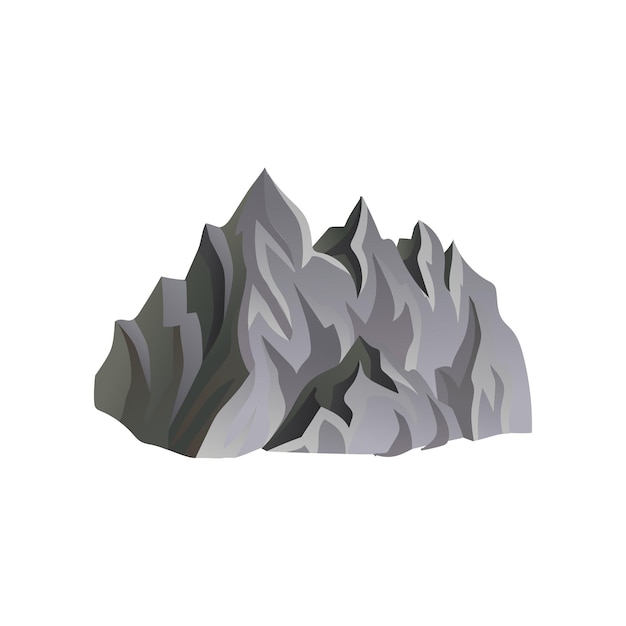 Vector flat vector icon of gray rocky mountain with lights and shadows climbing or mountaineering theme landscape element for mobile game