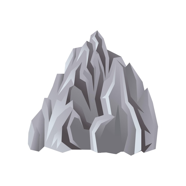 Flat vector icon of gray rocky mountain with lights and shadows Climbing or outdoor adventure theme Natural landscape element