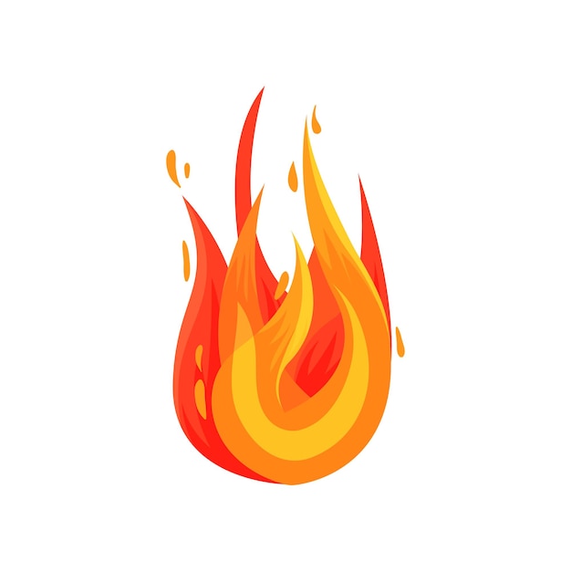 Flat vector icon of hot flame bright redorange fire element for mobile game advertising flyer or poster