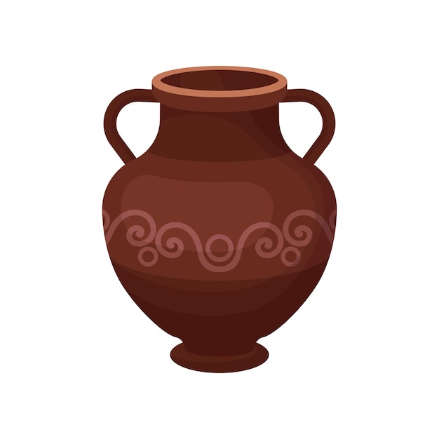 Flat vector icon of large ceramic jug with two handles short wide neck and ornament Antique clay pitcher Archeology theme