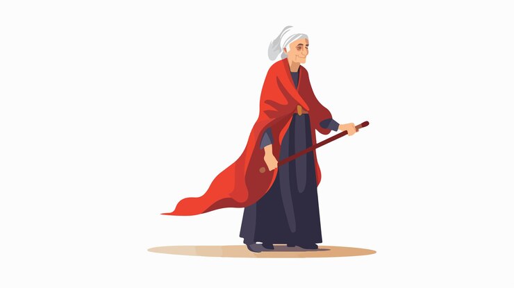 Vector flat vector icon of old woman isolated on white background