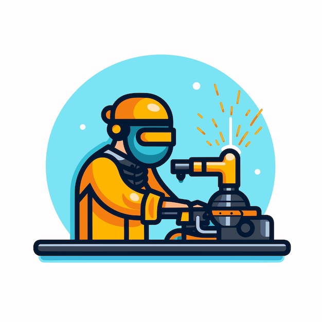 Vector flat vector icon a person operating a machine while wearing a protective suit