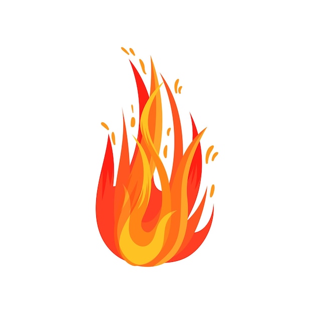 Flat vector icon of redorange fire brightly blazing fire symbol of hot temperature cartoon element for poster or sticker