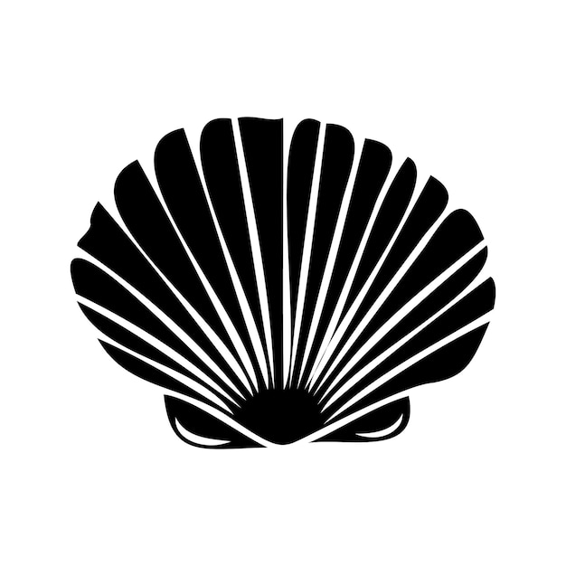 Flat vector icon of a seashell or clam in black silhouette of a seashell