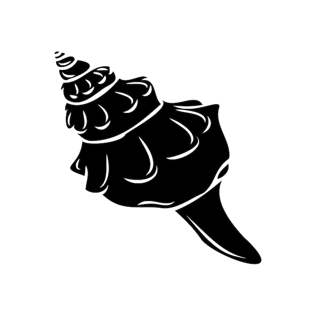 Flat vector icon of a seashell or clam in black silhouette of a seashell