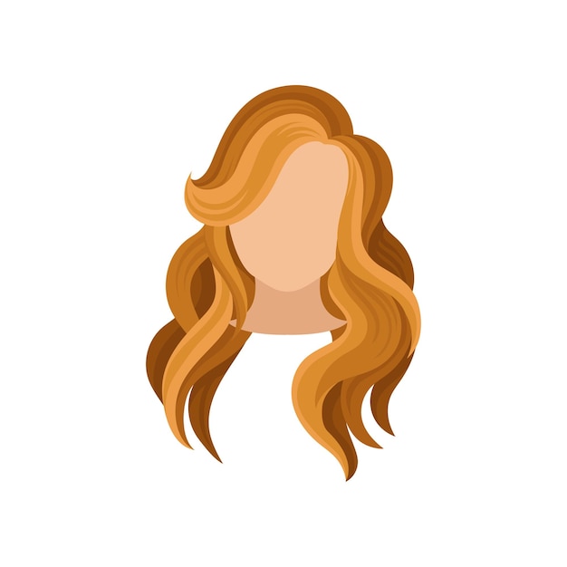 Flat vector icon of woman s head with long curly brown hair Trendy haircut Fashionable female hairstyle