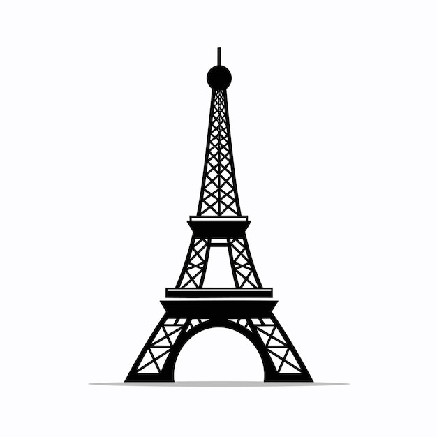 Flat vector of the iconic Eiffel Tower in a timeless black and white composition