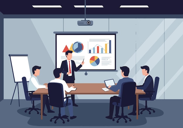 Flat vector illustration of Business Presentation in a Modern Conference Room Professional Meeting