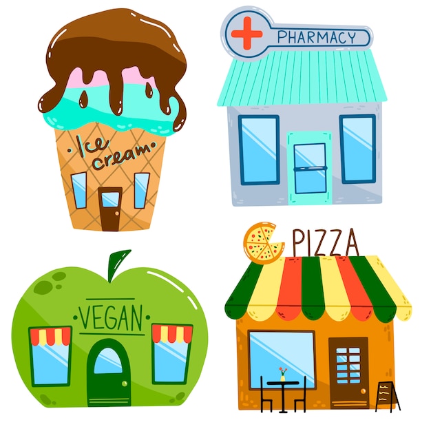 Flat vector illustration of cartoon houses.